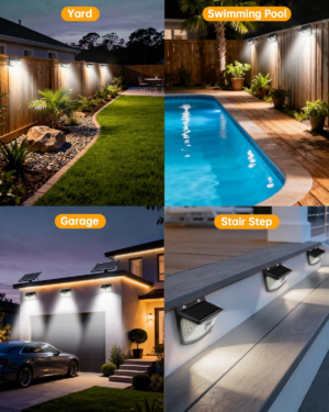 Aootek New Solar Motion Sensor Lights 120 Leds with Lights Reflector,270° Wide Angle, IP65 Waterproof, Step Lights for Front Door, Yard, Garage, Deck (Black, Daylight White, 4-Pack) - Image 7