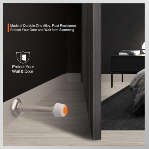 2 Pack Solid Rigid Door Stops - Heavy Duty Door Stoppers Wall Protector with Soft Rubber Tips, Satin Nickel - Image 5
