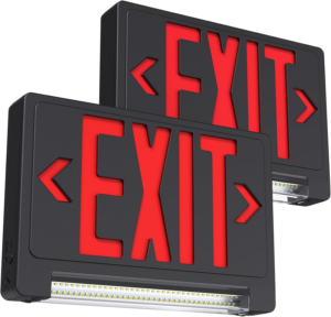 Exit Sign with Adjustable LED Pipe,Exit Signs with Emergency Lights Bar Combo, Hardwired Exit Sign Battery Backup,Black Exit Light for Business,120V/277Vac,Ul Listed,Top/Side/Wall Mount (2 Pack)
