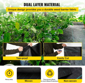 VEVOR Weed Fabric Barrier Heavy Duty, 4X300Ft 5.8Oz Weed Blocker Fabric, Woven Landscape Fabric, Garden Fabric Weed Barrier, Weed Control Fabric Ground Cover, Geotextile Fabric, Gardening Mat, Black - Image 3