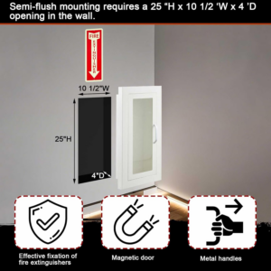 Zonon Semi-Recessed Fire Extinguisher Cabinet with Reflective Sign, Steel Recessed Wall Cabinet Box, Magnetic Door with Handle, Acrylic Window, 2.5 Inch Trim, for 2.5/5/10 Lb. Extinguisher - Image 3