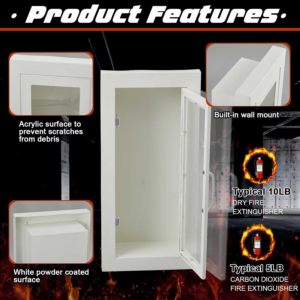 Zonon Semi-Recessed Fire Extinguisher Cabinet with Reflective Sign, Steel Recessed Wall Cabinet Box, Magnetic Door with Handle, Acrylic Window, 2.5 Inch Trim, for 2.5/5/10 Lb. Extinguisher - Image 4