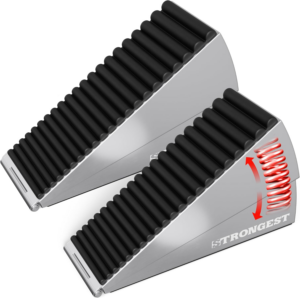 Strongest Home Heavy Duty Door Stopper Wedge (2 Chrome Pcs) | Non-Slip Rubber and Metal Door Stop for Heavy Doors | Work on Wood, Tile, Carpet + 2 White Wall Protectors - Image 16