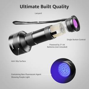 Lepro 51 Leds UV Light Handheld Blacklight, UV Flashlight Black Light, 395Nm Detector for Pet Urine, Stains, Bed Bug and Scorpions, Battery Not Included - Image 7