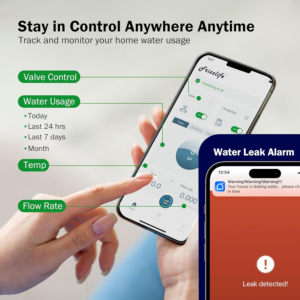 Frizzlife LP365 Smart Water Monitor and Automatic Shutoff - 0.01GPM Ultrasonic Micro Leak Detection, APP Wi-Fi Remote Control, Real-Time Flow/Temp Monitoring, 24/7 Water Usage Reports, 3/4" and 1" - Image 4