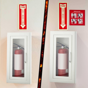 Zonon Semi-Recessed Fire Extinguisher Cabinet with Reflective Sign, Steel Recessed Wall Cabinet Box, Magnetic Door with Handle, Acrylic Window, 2.5 Inch Trim, for 2.5/5/10 Lb. Extinguisher - Image 6