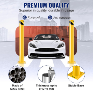 VEVOR Safety Bollard, 42 Inch Height Bollard Post, 4.5 Inch Diameter Steel Pipe Safety Bollard Post, Yellow Steel Bollard, Steel Safety Bollard with 8 Anchor Bolts, Perfect for Traffic-Sensitive Area - Image 3