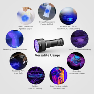 Lepro 51 Leds UV Light Handheld Blacklight, UV Flashlight Black Light, 395Nm Detector for Pet Urine, Stains, Bed Bug and Scorpions, Battery Not Included - Image 5