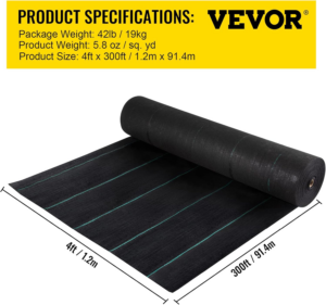 VEVOR Weed Fabric Barrier Heavy Duty, 4X300Ft 5.8Oz Weed Blocker Fabric, Woven Landscape Fabric, Garden Fabric Weed Barrier, Weed Control Fabric Ground Cover, Geotextile Fabric, Gardening Mat, Black - Image 7