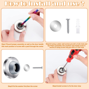 Blulu Concave Wall Door Stopper Door Bumper Stainless Steel Wall Protector Flush Bumper with Grey Rubber Concave Knob Cover Stopper(Silver,4 Pieces) - Image 4
