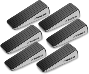 Strongest Home Heavy Duty Door Stopper Wedge (2 Chrome Pcs) | Non-Slip Rubber and Metal Door Stop for Heavy Doors | Work on Wood, Tile, Carpet + 2 White Wall Protectors - Image 11