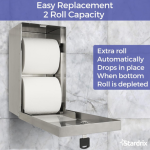 2 Roll Stainless Steel Commercial Toilet Paper Dispenser, Heavy Duty Wall Mount Tissue Holder with Lock for Restroom/Bathroom - Image 3