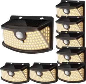 Aootek New Solar Motion Sensor Lights 120 Leds with Lights Reflector,270° Wide Angle, IP65 Waterproof, Step Lights for Front Door, Yard, Garage, Deck (Black, Daylight White, 4-Pack) - Image 8