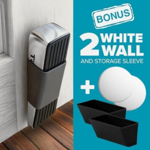Strongest Home Heavy Duty Door Stopper Wedge (2 Chrome Pcs) | Non-Slip Rubber and Metal Door Stop for Heavy Doors | Work on Wood, Tile, Carpet + 2 White Wall Protectors - Image 4