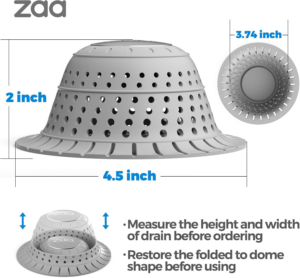 Zaa Bathtub Drain Hair Catcher, Premium Silicone Shower Hair Catcher, 1Pack Collapsible Hair Stopper for Pop up and Regular Drains of Shower, Bathtub, Bathroom Sink, Bathroom Fixture Accessories, Gray - Image 5