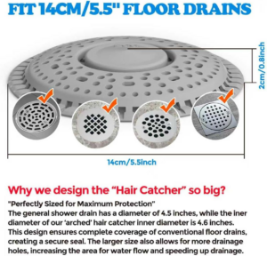 Zaa Shower Drain Hair Catcher, 2 Pack Premium Silicone Drain Protector & Shower Drain Cover, Shower Installation Kits for Flat Drains of Shower Room, Bathroom, Gray - Image 4