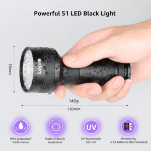 Lepro 51 Leds UV Light Handheld Blacklight, UV Flashlight Black Light, 395Nm Detector for Pet Urine, Stains, Bed Bug and Scorpions, Battery Not Included - Image 6