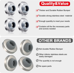 Blulu Concave Wall Door Stopper Door Bumper Stainless Steel Wall Protector Flush Bumper with Grey Rubber Concave Knob Cover Stopper(Silver,4 Pieces) - Image 7