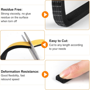 33Ft Door Weather Stripping, (1/2In X 1/4In), Strong Adhesive, Sound Proof, Door Insulation, Weatherproof Foam Tape for Doors, Weatherstripping for Doors Frames, Windows - Image 5