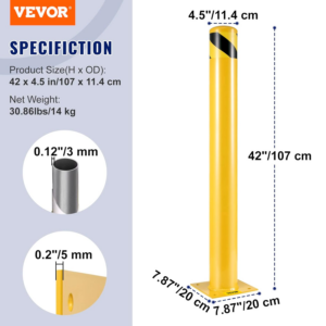 VEVOR Safety Bollard, 42 Inch Height Bollard Post, 4.5 Inch Diameter Steel Pipe Safety Bollard Post, Yellow Steel Bollard, Steel Safety Bollard with 8 Anchor Bolts, Perfect for Traffic-Sensitive Area - Image 7