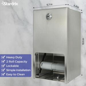 2 Roll Stainless Steel Commercial Toilet Paper Dispenser, Heavy Duty Wall Mount Tissue Holder with Lock for Restroom/Bathroom - Image 7